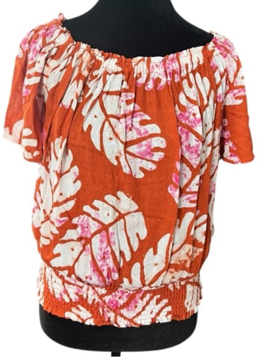 Nicole Miller Tops - Nicole Miller Orange & White Leaf Print Off-Shoulder Blouse S